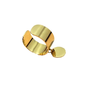 Minimalist 18k gold plated stainless steel wide open ring with a round metal pendant