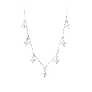 S925 sterling silver necklace with seven zircon flower pendants in minimalist style