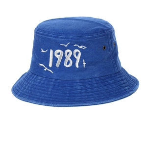 Blue washed denim baseball cap with 1989 embroidery and white seagull patterns