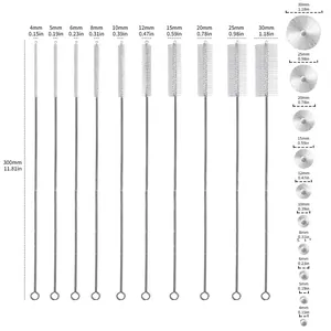 Nylon brush set for cleaning straws and tubes in ten different diameters up to 30mm