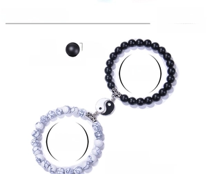 Detail showing 8mm Yin-Yang beads with white turquoise and black frosted stone texture