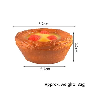 Realistic fruit tart food model with red berries and size measurements on white background