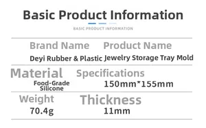 Technical specifications for jewelry tray silicone mold showing dimensions and weight