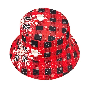 Red Christmas bucket hat with Santa Claus and snowflake patterns for men and women