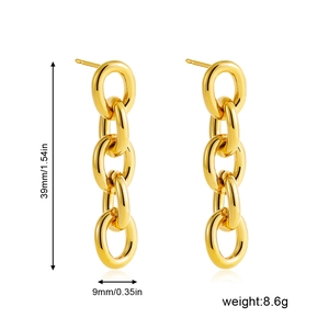 Specifiche dettagliate delle dimensioni per orecchini a catena 18K oro da 39mm per 9mm