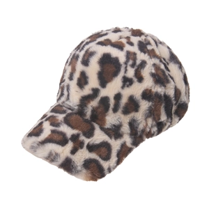 Stylish faux rabbit fur baseball cap with leopard print for winter warmth and fashion