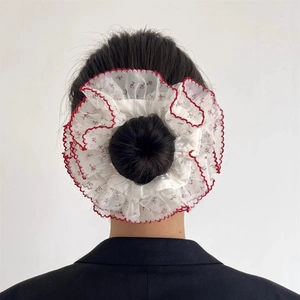 Chouchous Surdimensionnés Imprimé Fleuri Dentelle Mesh Organza Bordure Festonnée Contrastée Femmes