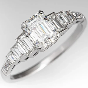 Emerald Cut Cubic Zirconia Ring Art Deco Style Copper Jewelry With Baguette Side Stones Elegant Anniversary For Women