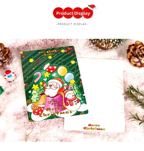Gros plan d'une carte de Noël 3D festive avec dorure et illustrations de dessins animés