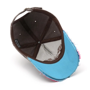Retro 1969 washed cotton baseball cap with distressed frayed edges and metal buckle