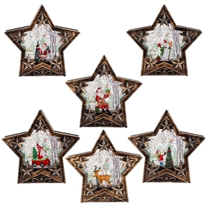 Lot de 6 lanternes de Noël en forme d'étoile avec motifs Père Noël et de renne