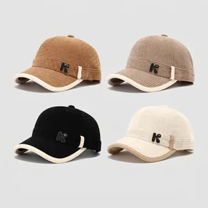 Kids corduroy baseball cap with letter K embroidery in four colors for toddlers