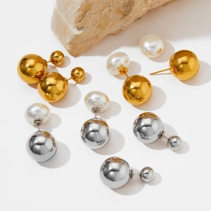 Orecchini a doppia sfera minimalisti in acciaio inossidabile oro e argento con perle