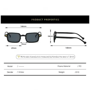 Detailed size chart for retro square sunglasses with 146mm width and 145mm temple length