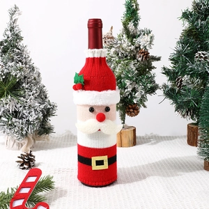 Detailed knit Santa Claus wine bottle cover with fluffy beard and festive belt buckle