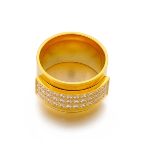 Fashion 18k gold plated wide stainless steel ring with rectangle CZ stone inlay
