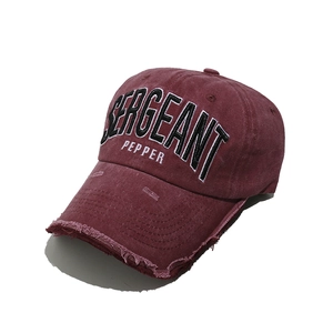 Vintage burgundy baseball cap with SERGEANT PEPPER 3D embroidery and distressed details