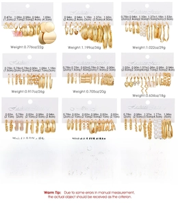 Detailed size chart for earring sets with dimensions for butterfly and geometric styles