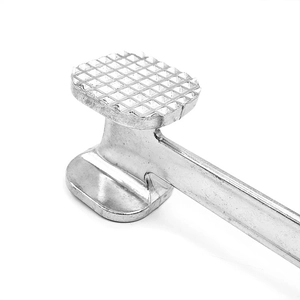 Dual-sided metal meat tenderizer hammer with textured and smooth faces for kitchen use