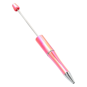 DIY beadable ballpoint pen with pink gradient metallic finish and threaded rod