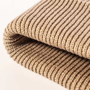 Chic khaki knitted beanie hat with thick rib weave pattern for winter warmth