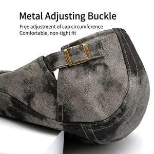 Dark grey adjustable beret hat with vintage metal buckle and washed texture finish