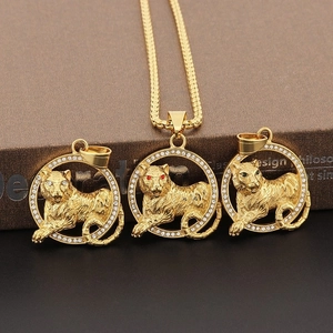 Luxurious gold tiger pendant necklace with sparkling crystals and vivid emerald green eyes