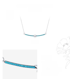 Close-up of S925 silver star pendant necklace with inlaid turquoise stones and fine chain