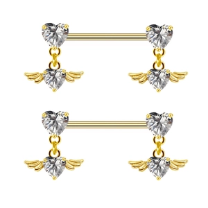 Anneaux De Mamelon Forme De Cœur Barbell En Acier Inoxydable 316L Pendentif Ailes D'Ange Zircone Bijoux De Piercing Corporel