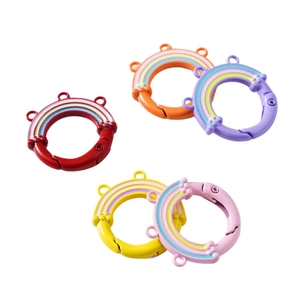 Rainbow striped spring ring buckles with three holes for DIY keychains and jewelry