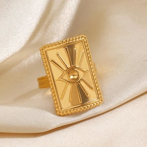 Bague Chevalière Rectangulaire Œil De Protection Acier Inoxydable Vintage Bohème Gaufré Bijoux Pour Femmes
