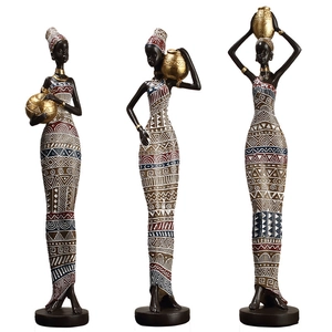 European style retro African tribal women figurines set in resin with gold accents