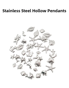 Mix of stainless steel hollow charms featuring stars, moons, and animal shapes for DIY