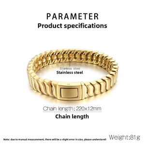 Detail view of 12mm wide gold stainless steel dragon chain bracelet with 220mm length