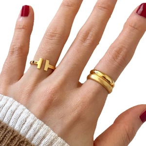 Elegantes vergoldetes S925 Silberring-Set mit minimalistischem offenem T-förmigem Design