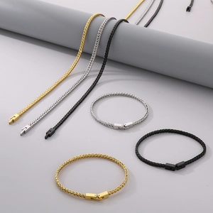 Men's hip-hop keel chain bracelet and necklace set in gold, silver, and black finishes