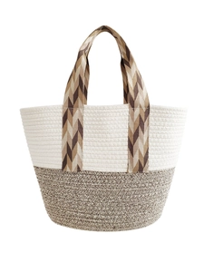 Bohemian large capacity cotton rope woven beach tote bag with brown herringbone patterns