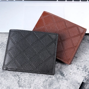 Portafoglio bifold da uomo nero e marrone con classico motivo a rombi goffrato di lusso