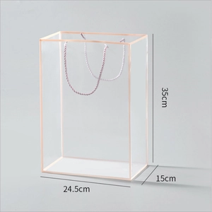 Transparent PVC gift bag with rose gold trim and size 24.5x15x35cm dimensions
