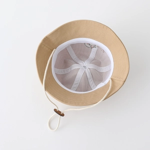 Infant boy sun hat in khaki with breathable mesh lining and adjustable chin strap