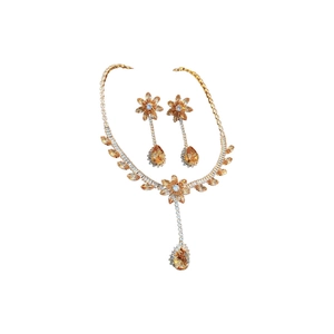 Exaggerated vintage flower jewelry set with sparkling zircon earrings and necklace