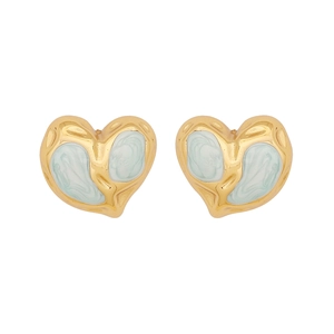 Elegant heart-shaped gold-plated earrings with blue marble texture drip oil design