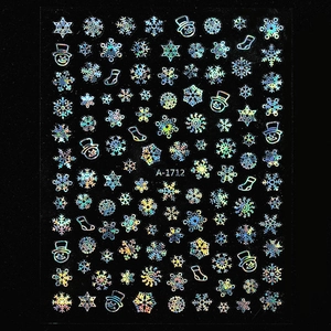 Holographic Christmas snowflake nail stickers A-1712 with snowman laser patterns
