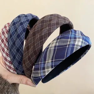 Set of four stylish Korean fabric plaid headbands in various classic checkered patterns