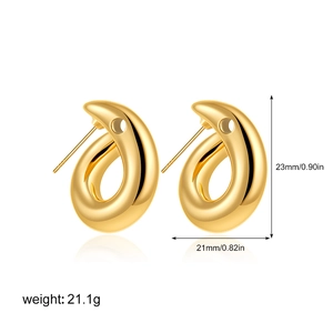 Detailed view of gold snake-style hoop earrings showing dimensions 23mm by 21mm