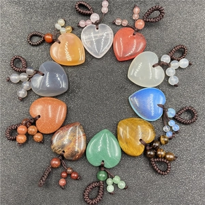 Heart Shape Natural Gemstone Pendant Crystal Agate Polished Stone Braided Rope Ornament For Women