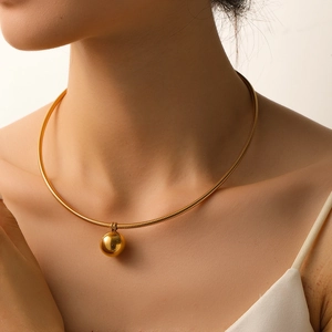 18K PVD gold plated hollow stainless steel choker with a central sphere bead pendant