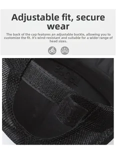 Detail of breathable mesh baseball cap with adjustable hook and loop strap closure