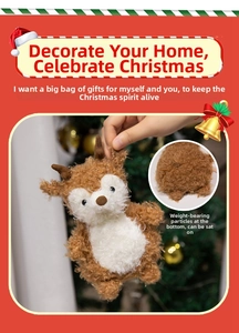 Detail of plush reindeer doll showing the weighted beans at bottom for stable sitting