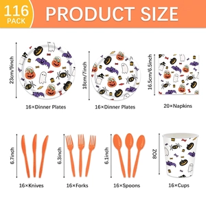 116-piece Halloween disposable tableware set with ghost and pumpkin patterns for kids party